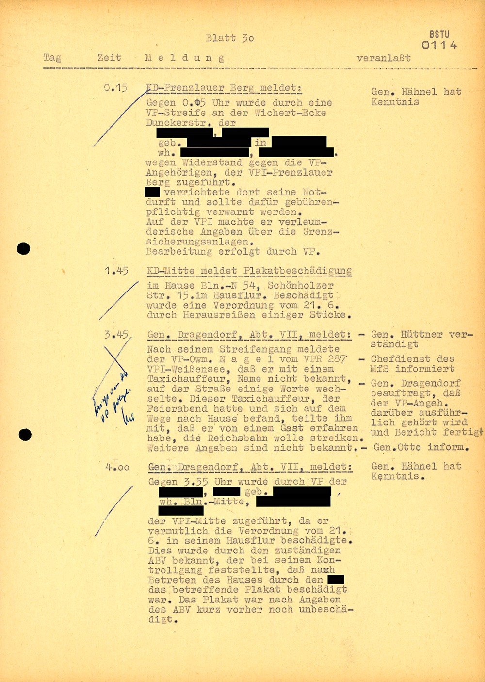 Ausschnitt aus einem Lagebericht von MfS und Volkspolizei