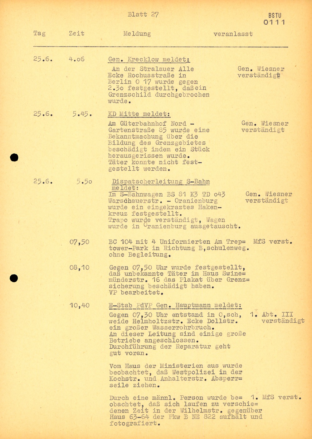 Ausschnitt aus einem Lagebericht von MfS und Volkspolizei