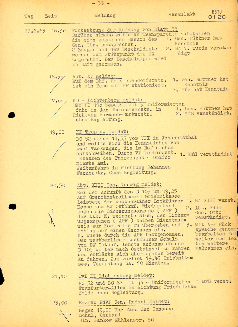 Ausschnitt aus einem Lagebericht von MfS und Volkspolizei