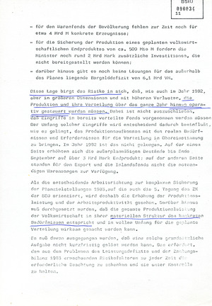 Information über volkswirtschaftlich und sicherheitspolitisch bedeutsame Probleme im Zusammenhang mit dem Volkswirtschaftsplan 1983