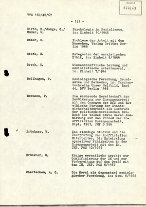 Dissertation "Die Wirksamkeit moralischer Faktoren im Verhalten der Bürger der DDR zur inoffiziellen Zusammenarbeit mit dem MfS"