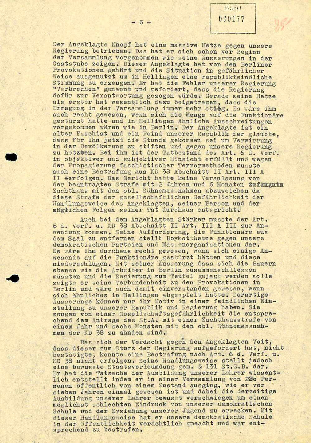 Urteil des Bezirksgerichts Suhl gegen vier Hellinger Bauern