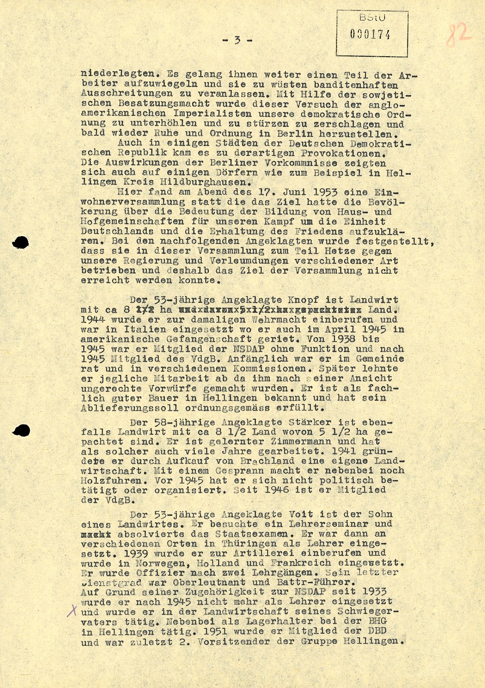 Urteil des Bezirksgerichts Suhl gegen vier Hellinger Bauern