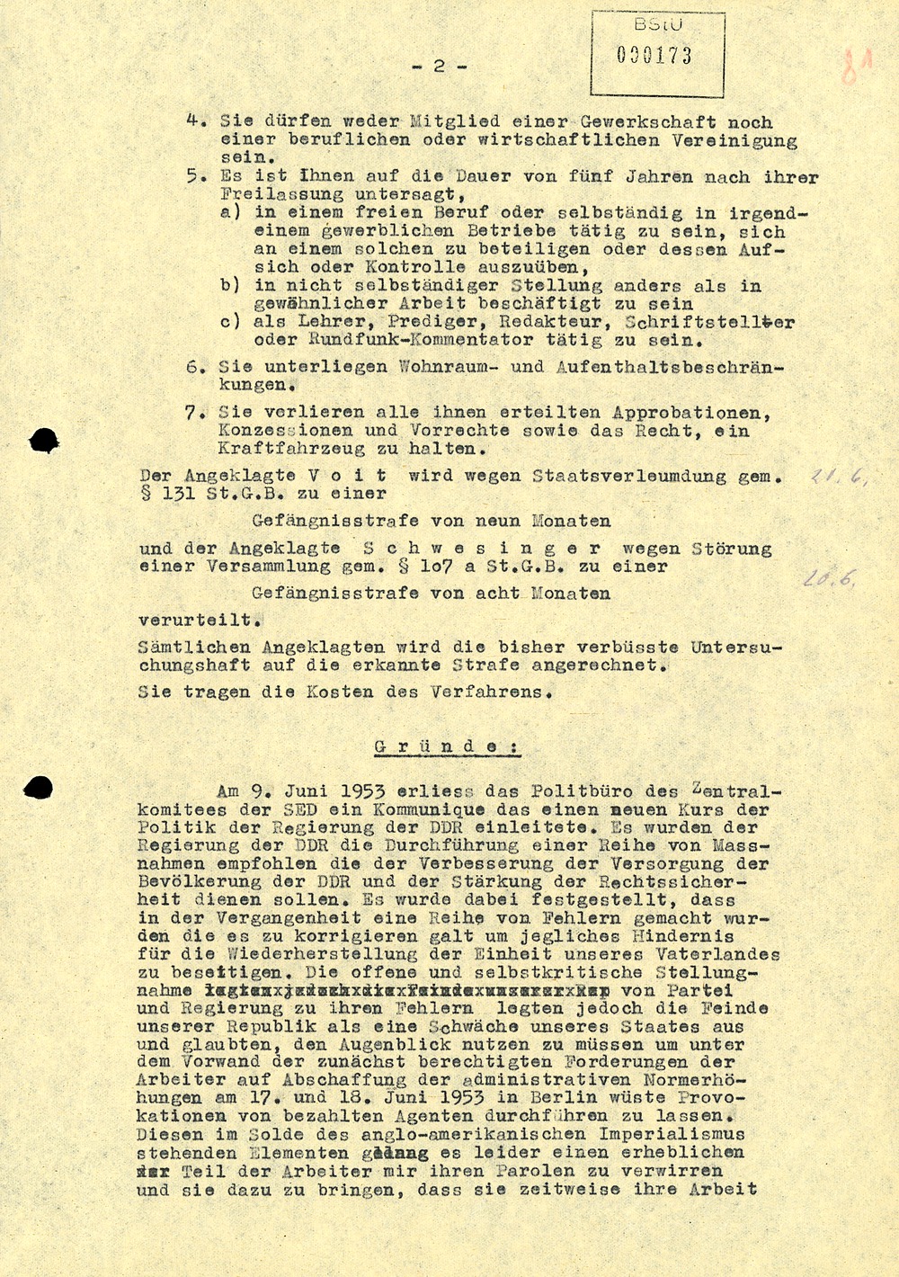 Urteil des Bezirksgerichts Suhl gegen vier Hellinger Bauern