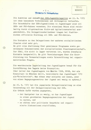Information über die Haltung der zu den Olympischen Sommerspielen 1972 in München weilenden DDR-Delegation und über gegen sie gerichtete Aktivitäten