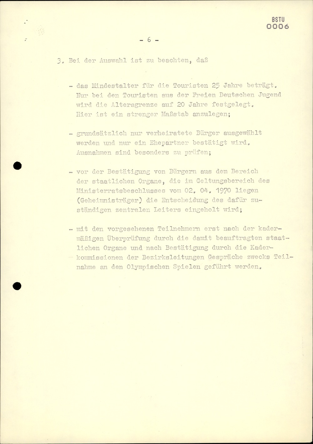 Befehl Erich Mielkes zur Zusammenstellung der Touristendelegation