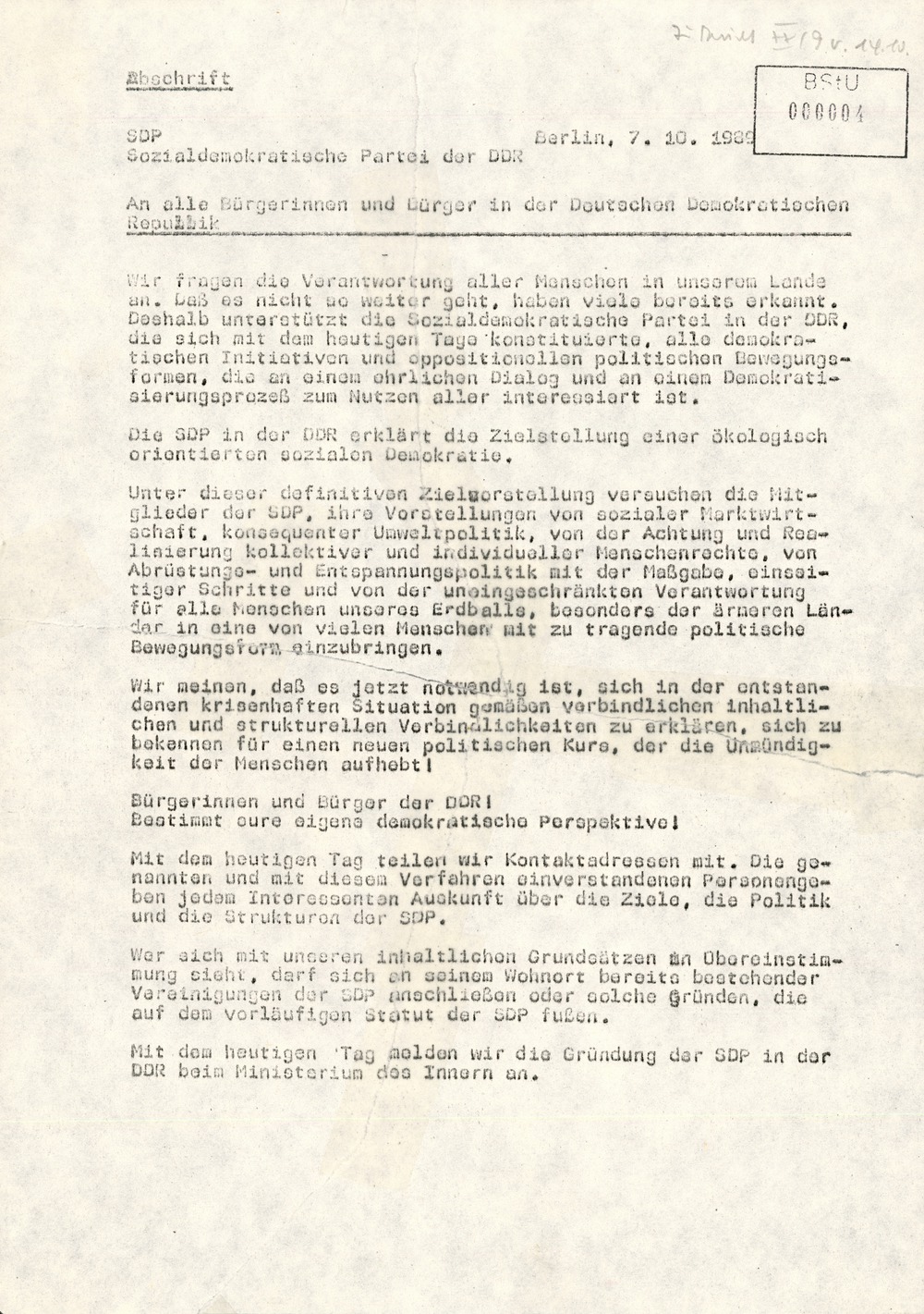 Strafrechtliche Einschätzung zum Aufruf der Initiativgruppe SDP