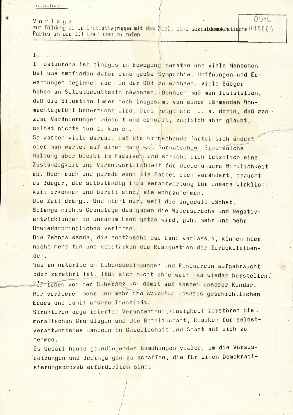 Strafrechtliche Einschätzung zum Aufruf der Initiativgruppe SDP