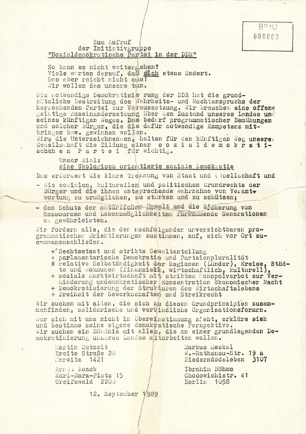 Strafrechtliche Einschätzung zum Aufruf der Initiativgruppe SDP