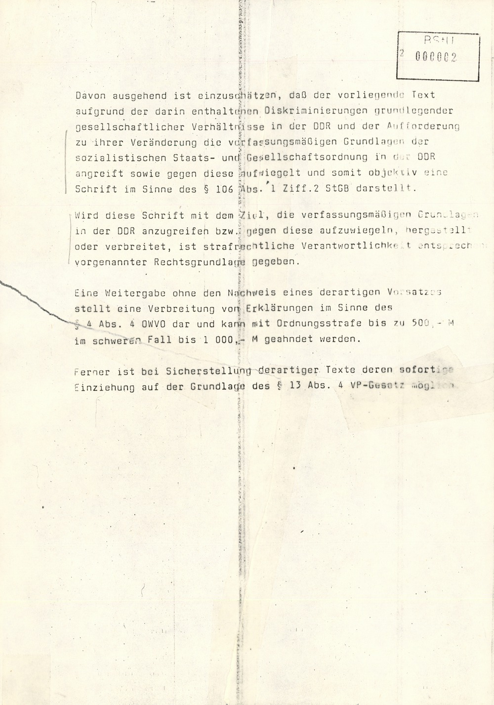 Strafrechtliche Einschätzung zum Aufruf der Initiativgruppe SDP