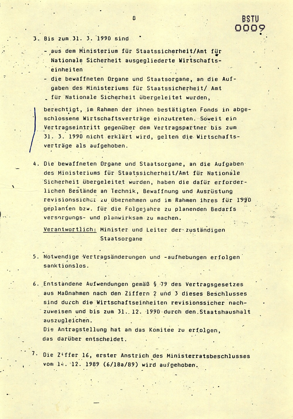 "Beschluss über weitere Maßnahmen zur Auflösung des ehemaligen Amtes für Nationale Sicherheit"