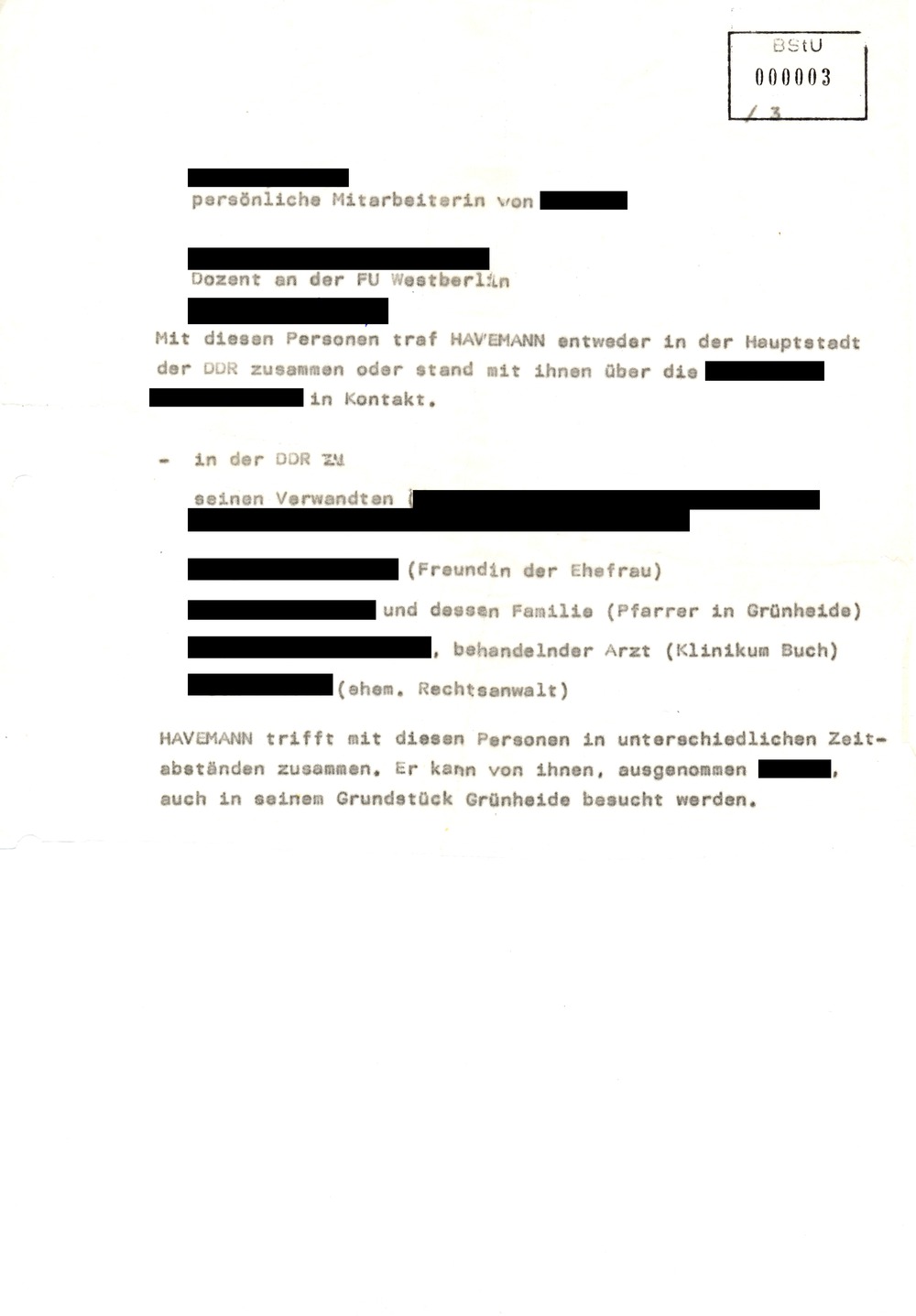Plan zu Maßnahmen der Zersetzung, Verunsicherung und Isolierung von Robert Havemann