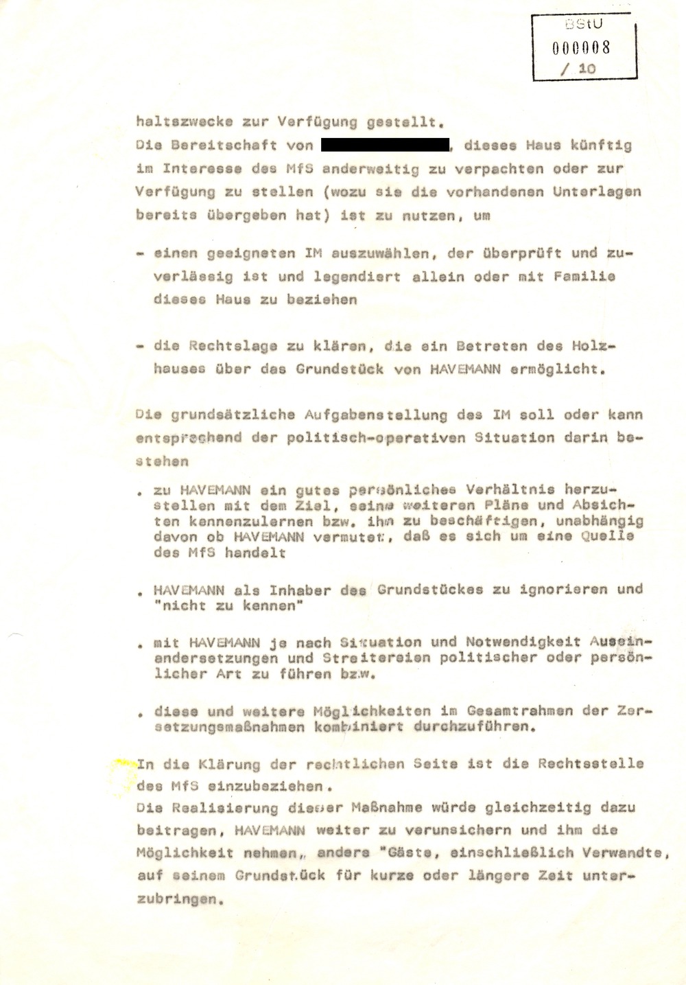 Plan zu Maßnahmen der Zersetzung, Verunsicherung und Isolierung von Robert Havemann