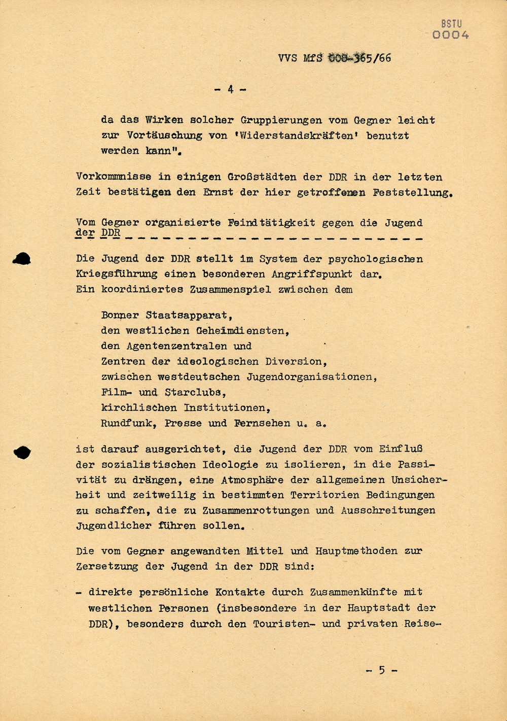 Dienstanweisung Nr. 4/66 zur "Bekämpfung politisch-ideologischer Diversion" unter Jugendlichen