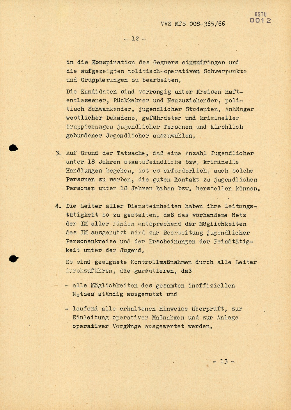 Dienstanweisung Nr. 4/66 zur "Bekämpfung politisch-ideologischer Diversion" unter Jugendlichen