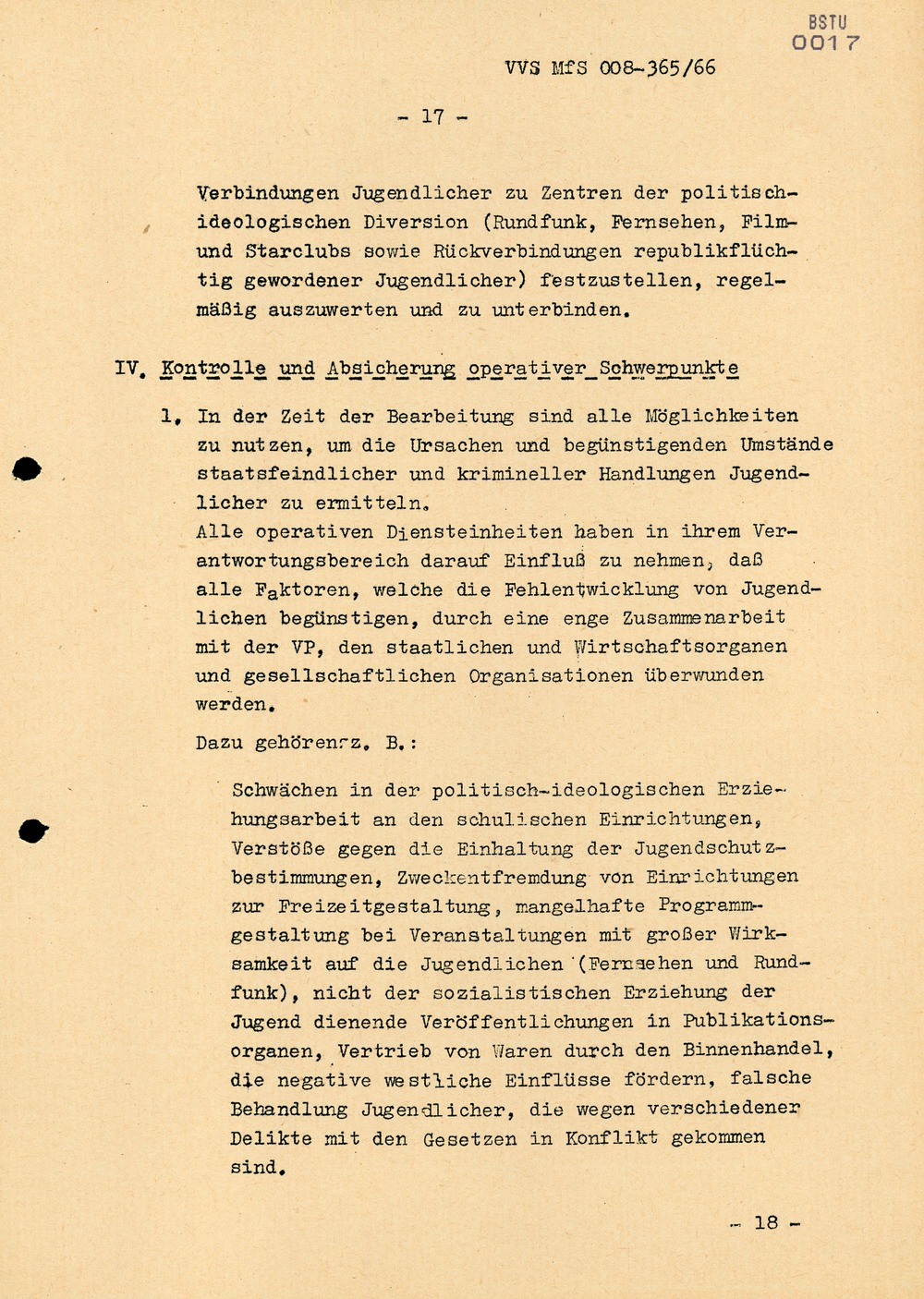 Dienstanweisung Nr. 4/66 zur "Bekämpfung politisch-ideologischer Diversion" unter Jugendlichen