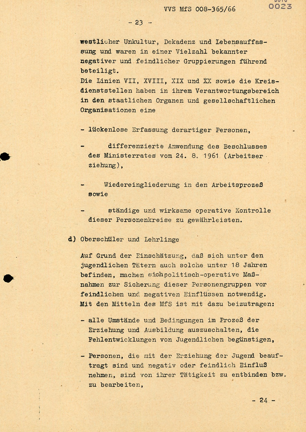 Dienstanweisung Nr. 4/66 zur "Bekämpfung politisch-ideologischer Diversion" unter Jugendlichen