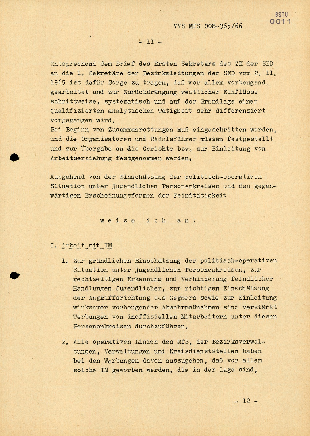 Dienstanweisung Nr. 4/66 zur "Bekämpfung politisch-ideologischer Diversion" unter Jugendlichen