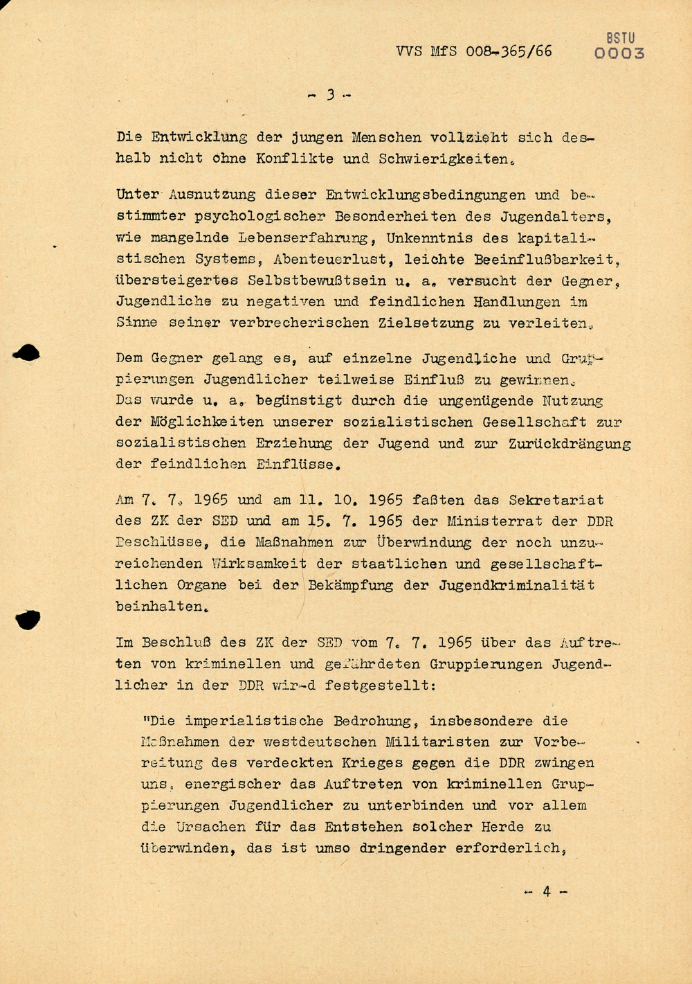 Dienstanweisung Nr. 4/66 zur "Bekämpfung politisch-ideologischer Diversion" unter Jugendlichen