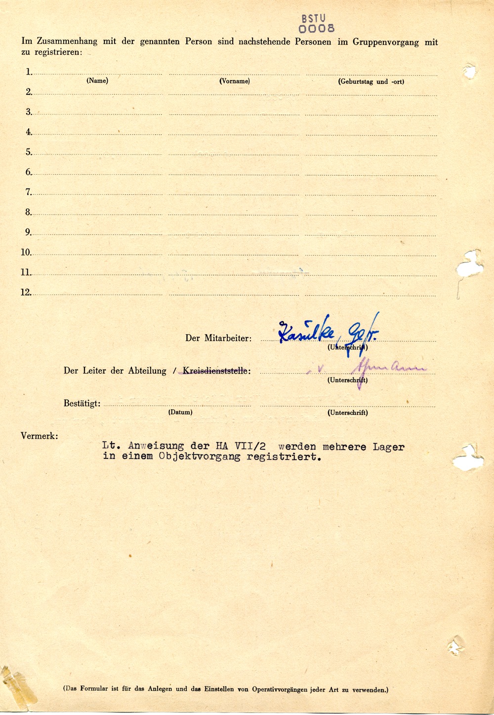 Eröffnung eines "Objektvorgangs" zur Beobachtung von Lagern für DDR-Flüchtlinge in der BRD