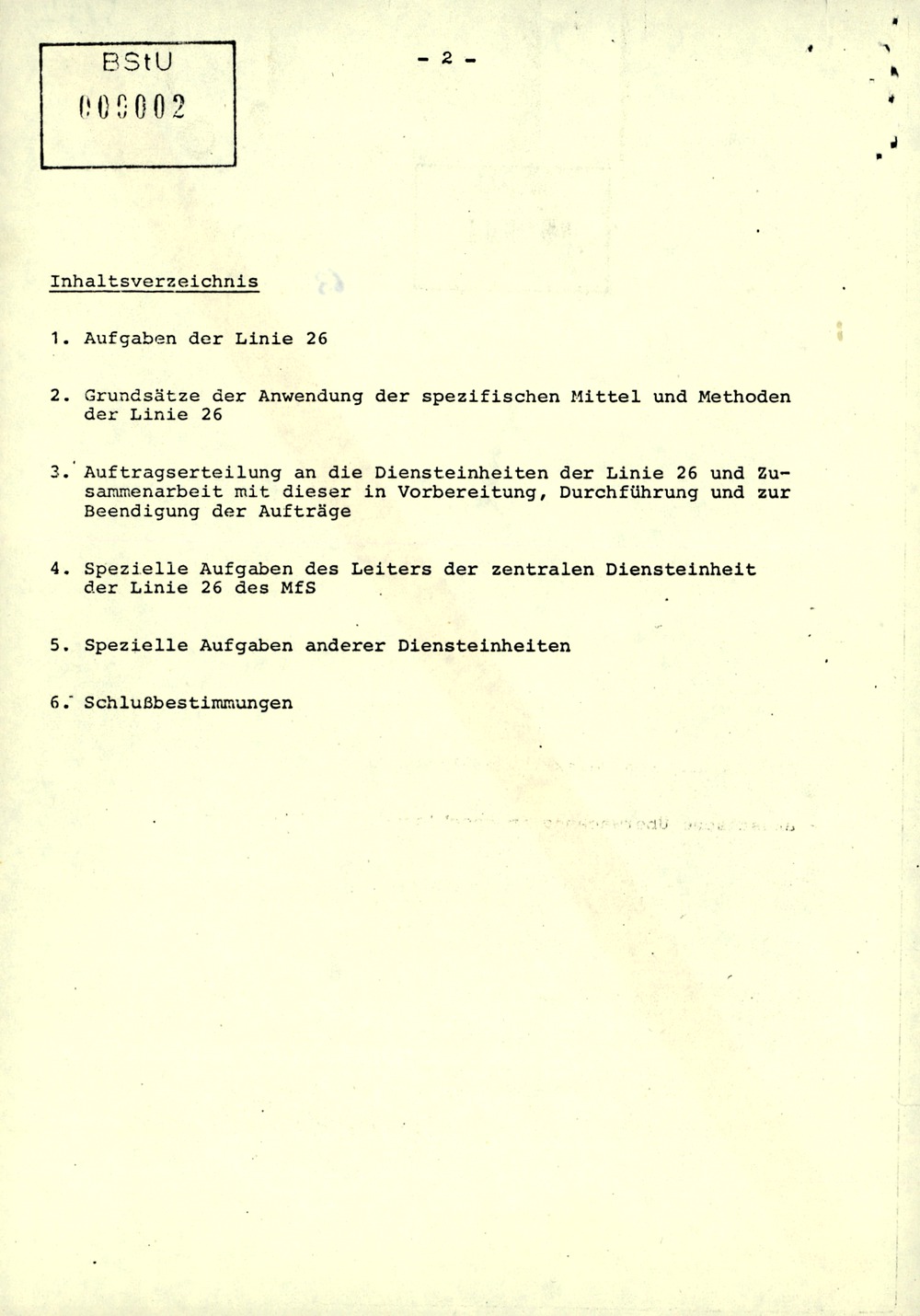 Dienstanweisung 1/84 über die Aufgaben der Linie 26