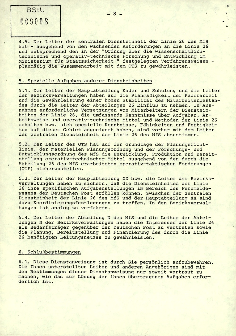 Dienstanweisung 1/84 über die Aufgaben der Linie 26