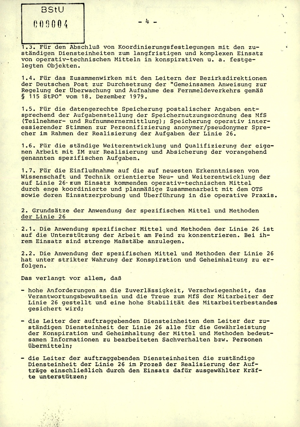 Dienstanweisung 1/84 über die Aufgaben der Linie 26