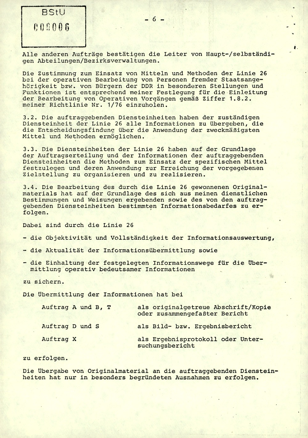 Dienstanweisung 1/84 über die Aufgaben der Linie 26