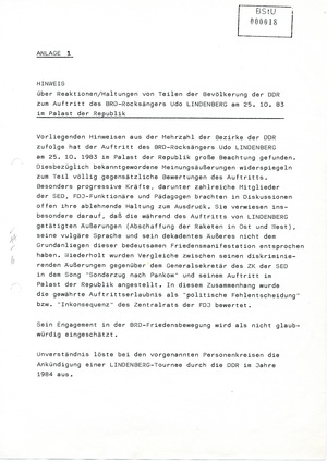 Reaktionen der DDR-Bevölkerung zum Auftritt von Udo Lindenberg in Ost-Berlin