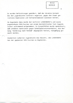 Reaktionen der DDR-Bevölkerung zum Auftritt von Udo Lindenberg in Ost-Berlin