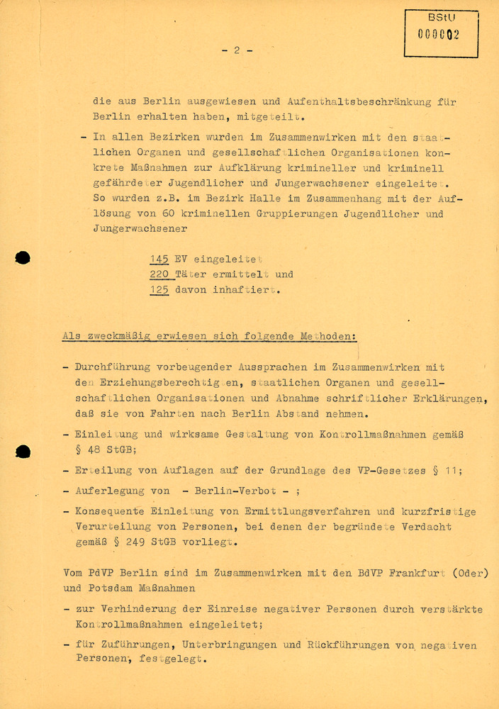 Information der Kriminalpolizei zu verhinderten Reisen "negativer Personen" zu den X. Weltfestspielen der Jugend