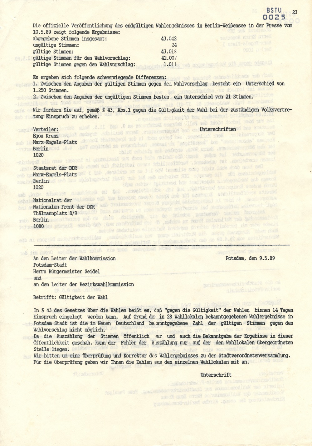 Wahlfall '89 - Dokumentation der Opposition über Wahlfälschungen