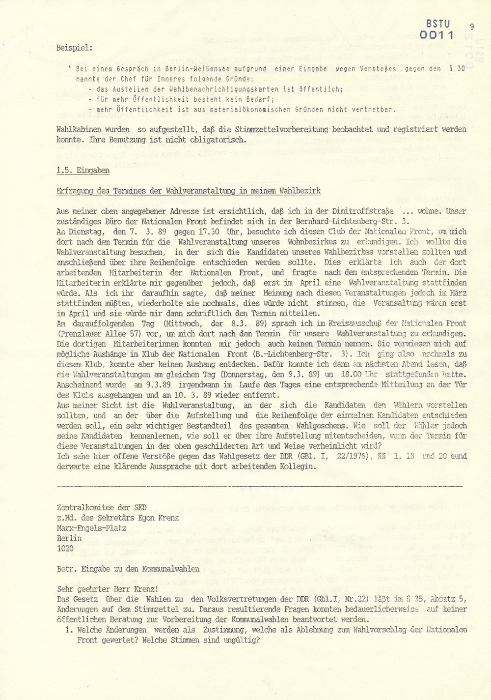 Wahlfall '89 - Dokumentation der Opposition über Wahlfälschungen
