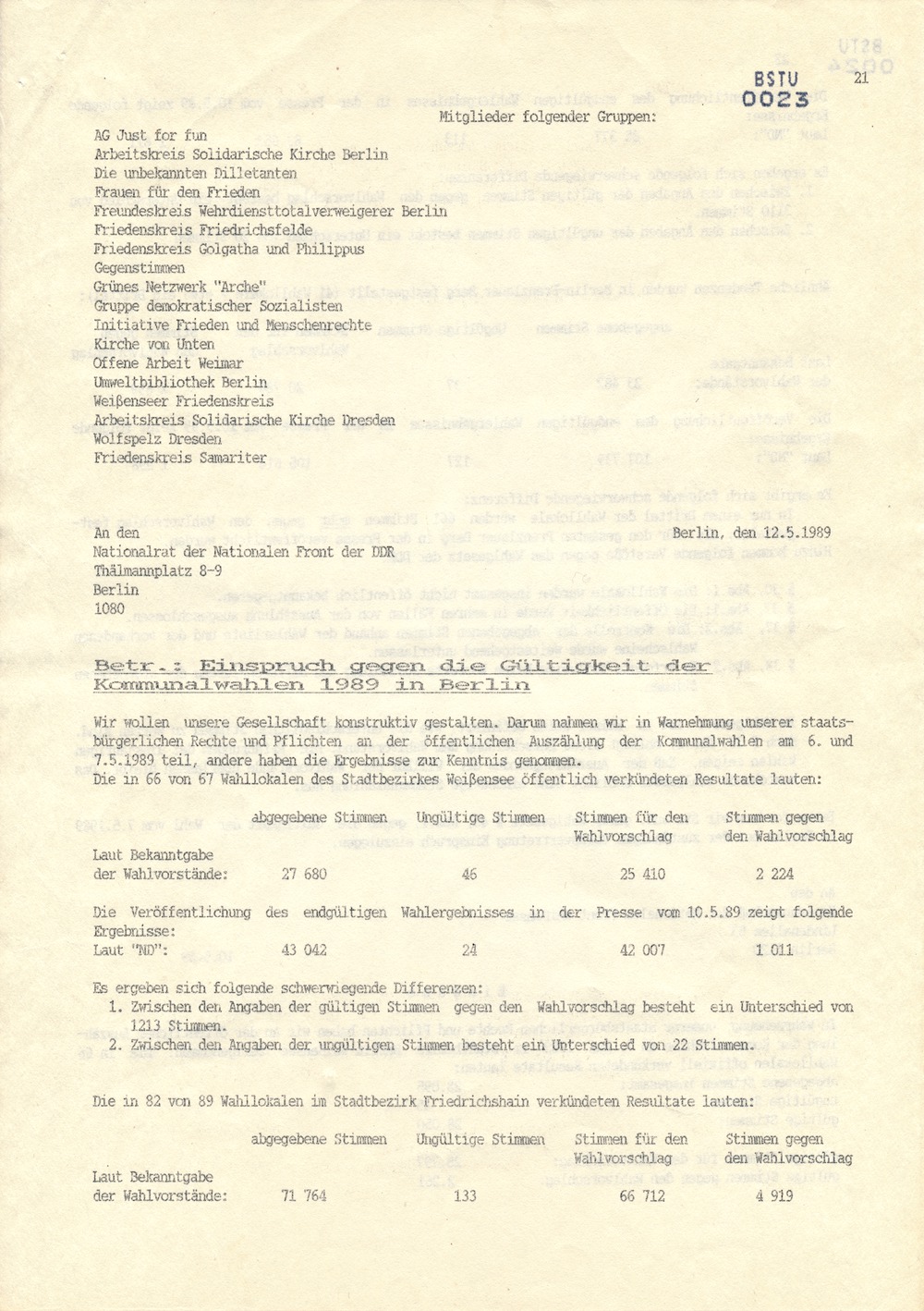 Wahlfall '89 - Dokumentation der Opposition über Wahlfälschungen