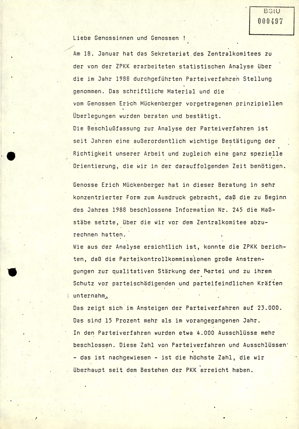 Referat über Arbeit der Parteikontrollkommissionen der SED bei der Durchführung von Parteiverfahren