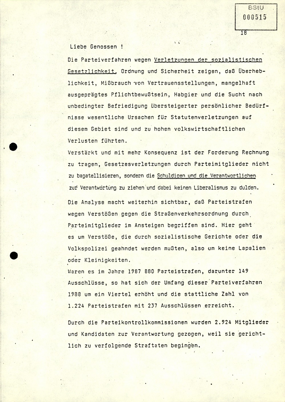 Referat über Arbeit der Parteikontrollkommissionen der SED bei der Durchführung von Parteiverfahren