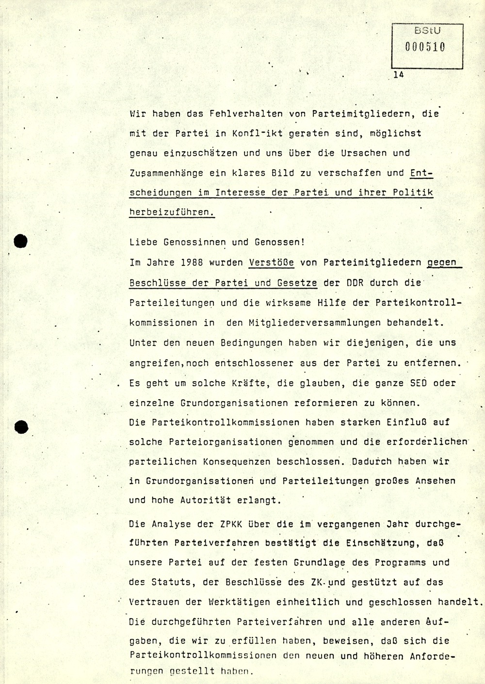 Referat über Arbeit der Parteikontrollkommissionen der SED bei der Durchführung von Parteiverfahren