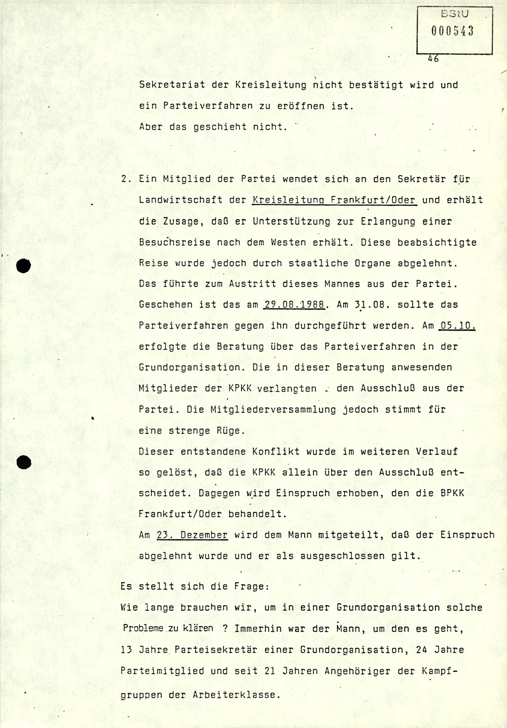 Referat über Arbeit der Parteikontrollkommissionen der SED bei der Durchführung von Parteiverfahren