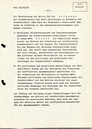 Dissertation "Die Wirksamkeit moralischer Faktoren im Verhalten der Bürger der DDR zur inoffiziellen Zusammenarbeit mit dem MfS"