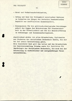 Dissertation "Die Wirksamkeit moralischer Faktoren im Verhalten der Bürger der DDR zur inoffiziellen Zusammenarbeit mit dem MfS"