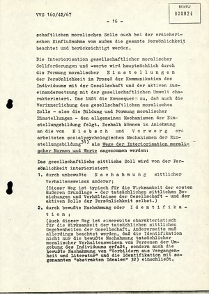 Dissertation "Die Wirksamkeit moralischer Faktoren im Verhalten der Bürger der DDR zur inoffiziellen Zusammenarbeit mit dem MfS"