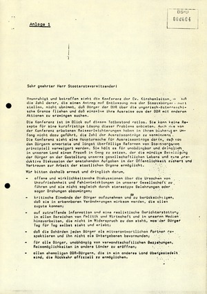 Schreiben des Leiters der Bezirksverwaltung Gera zum Offenen Brief der Evangelischen Kirche an Honecker
