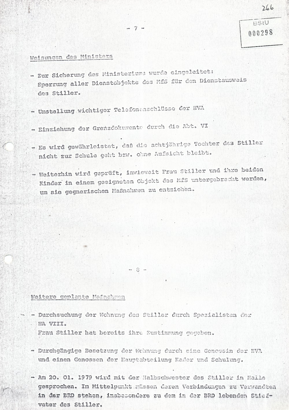 Sachstandsbericht über die Ereignisse nach der Flucht Werner Stillers