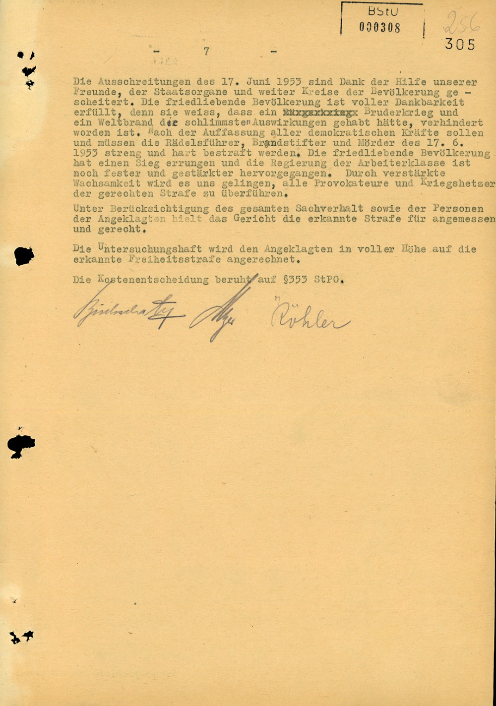 Urteil gegen Teilnehmer einer Demonstration in Teterow während des Volksaufstandes