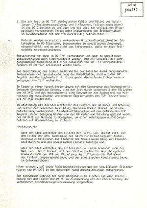 Protokoll über eine Besichtigung des Dienstobjektes "Walli" bei Wartin im Oktober 1989