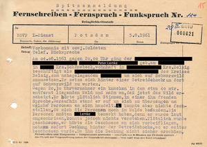 Spitzenmeldung der Volkspolizei zu Ermittlungen im Kreis Belzig wegen des Verdachts der „Diversion“