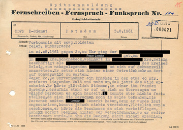 Spitzenmeldung der Volkspolizei zu einem Vorfall im Kreis Belzig