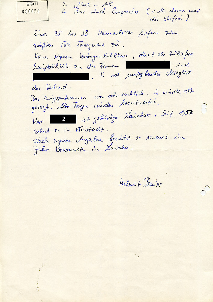 Informationen des IM "Helmut Bauer" über eine Firma in Coburg