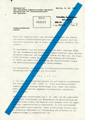 Anweisung Mielkes zur konsequenten Zurückdrängung aller gegen das DDR-Regime gerichteten Handlungen