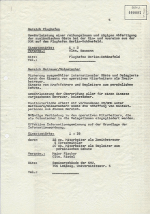 Maßnahmeplan zur Sicherung ausländischer Gäste beim VIII. Turn- und Sportfest in Leipzig 1987